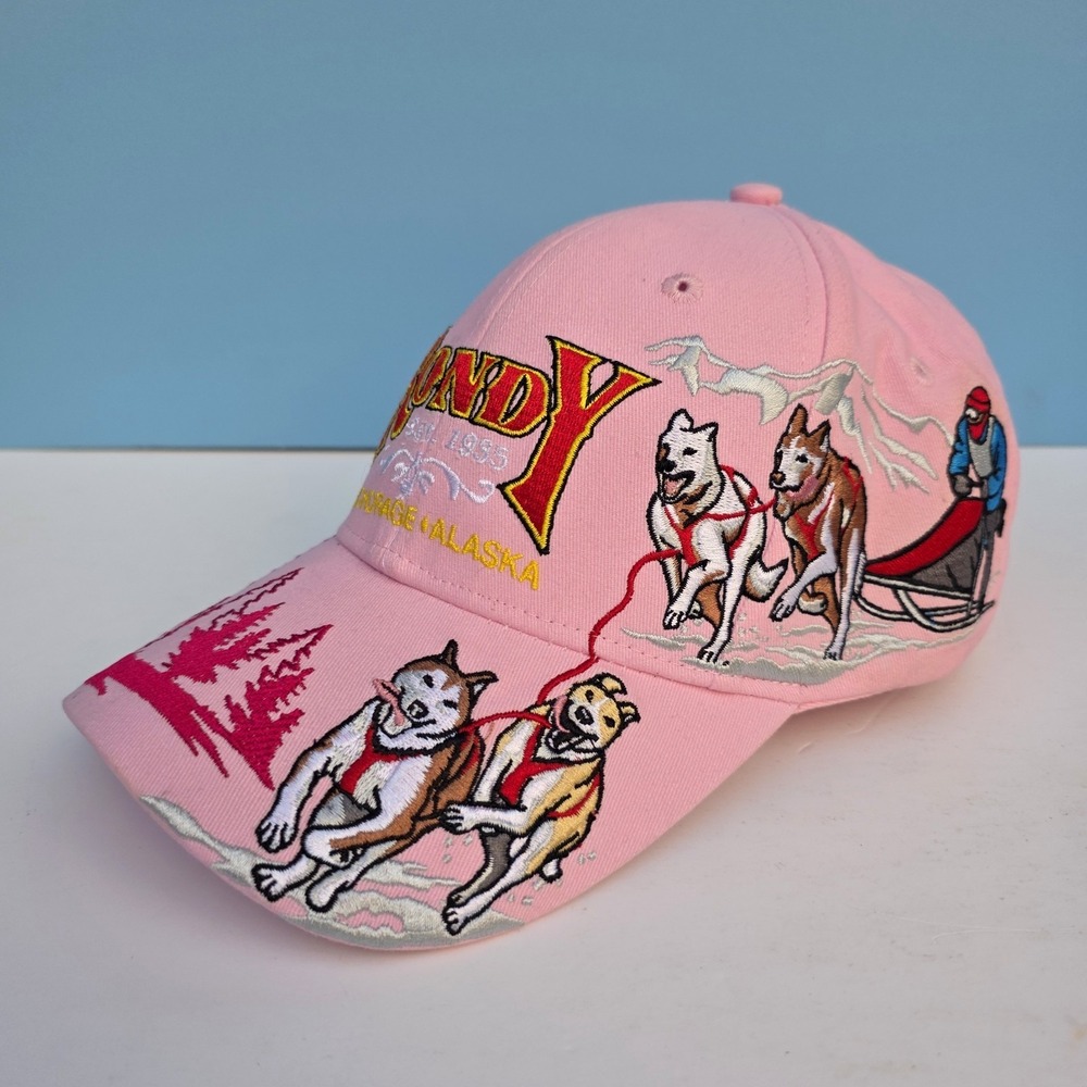 Alaska Hat Cap Pink Anchorage Fur Rondy Dog Sled Embroidered Adjustable Huskies